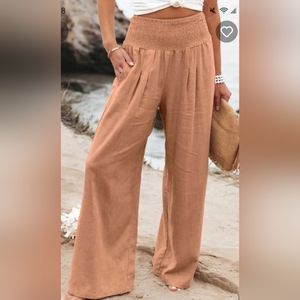 Minimalist Smocked Waist Wide Leg Pants